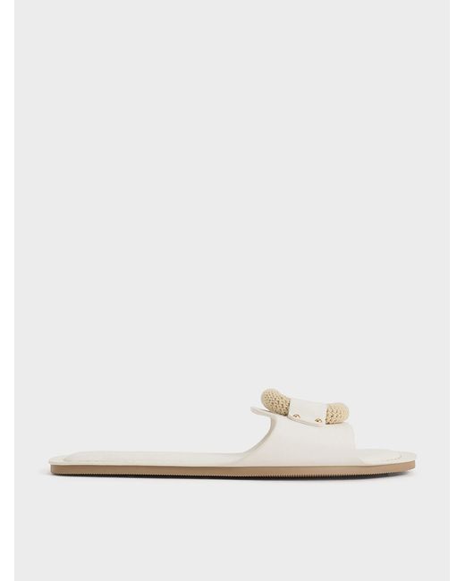 Charles & Keith White Raffia Ring Slide Sandals
