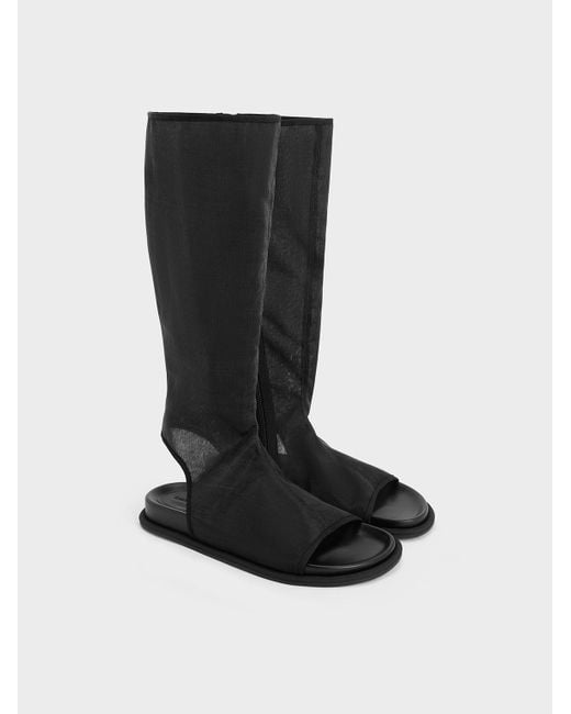 Charles & Keith Black Loren Mesh Cut-Out Boot Sandals