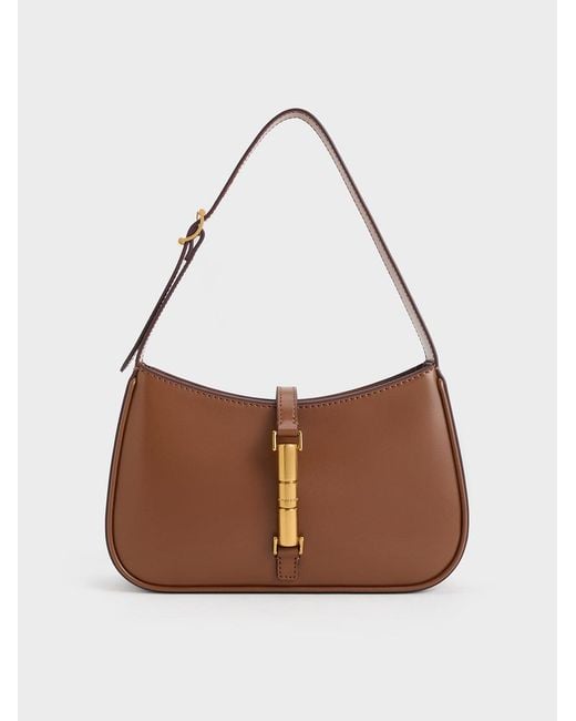 Charles & Keith Brown Cesia Metallic-Accent Shoulder Bag