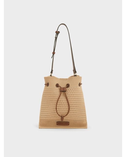 Charles & Keith Natural Ida Knitted Bucket Bag