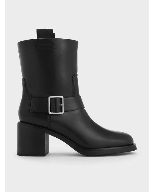 Charles & Keith Black Kailey Side-buckle Ankle Boots