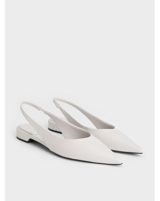 Charles & Keith White Pointed-Toe High-Vamp Slingback Flats