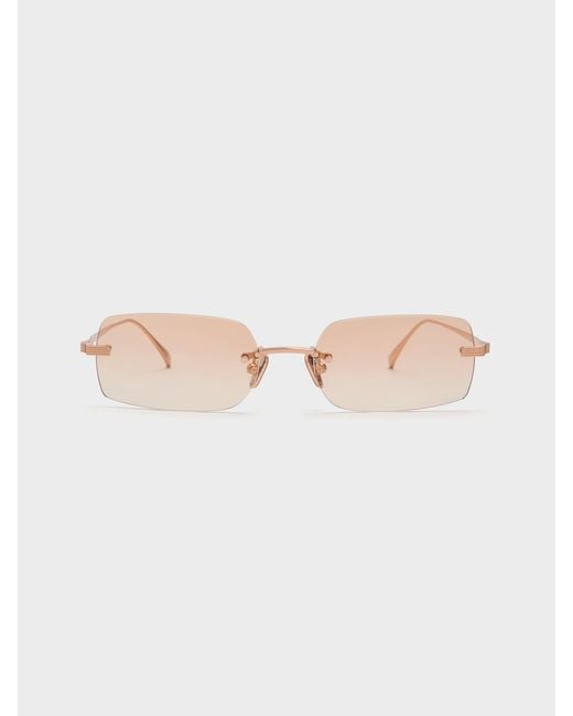 Charles & Keith Natural Easton Rimless Rectangular Sunglasses