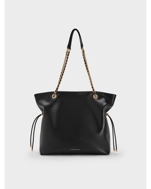 Charles & Keith Black Arya Braided-Strap Double-Handle Tote Bag