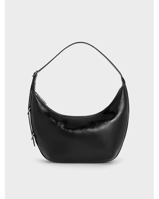 Charles & Keith Black Bryna Curved Hobo Bag