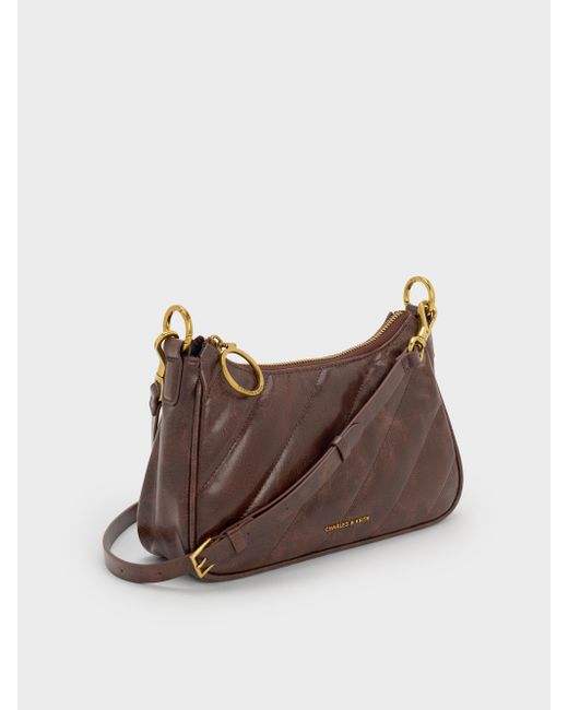 Charles & Keith White Philomena Crinkle-Effect Chain-Strap Crossbody Bag