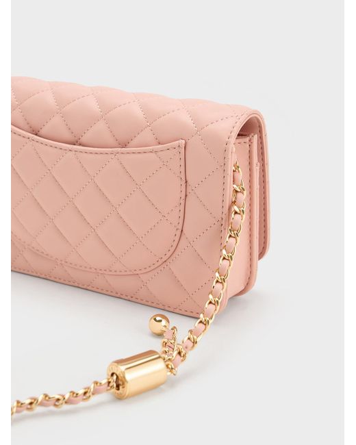Charles & Keith Pink Cressida Quilted Push-lock Clutch