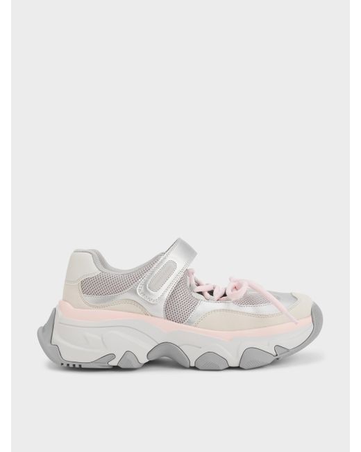 Charles & Keith White Gaskell Metallic Mesh Mary Jane Sneakers