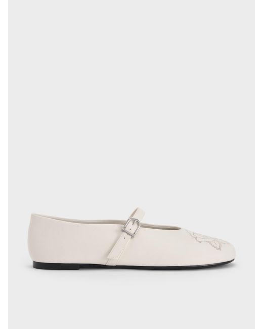 Charles & Keith White Perforated Rose Mary Janes