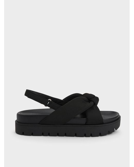 Charles & Keith Nylon Knotted Flatform Sandals in Black | Lyst