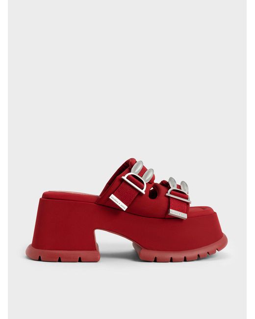 Charles & Keith Red Judy Hopps Metallic Accent Wedge Mules