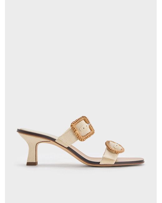 Charles & Keith White Woven-buckle Heeled Mules