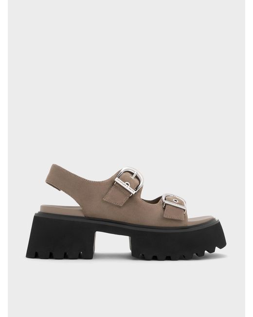 Charles & Keith Gray Nadine Faux Suede Slingback Platform Sandals