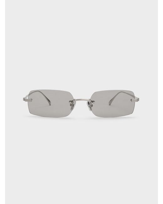 Charles & Keith Metallic Easton Rimless Rectangular Sunglasses