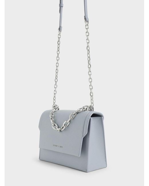 Charles & Keith Blue Front Flap Chain Handle Crossbody Bag