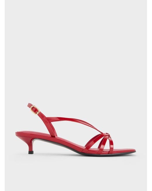 Charles & Keith Red Patent Kitten-Heel Strappy Sandals
