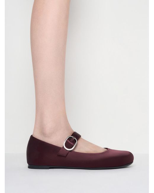 Charles & Keith Purple Jannie Satin Crystal-Buckle Mary Janes