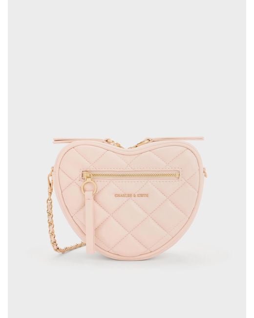Charles & Keith Natural Paffuto Quilted Heart Crossbody Bag