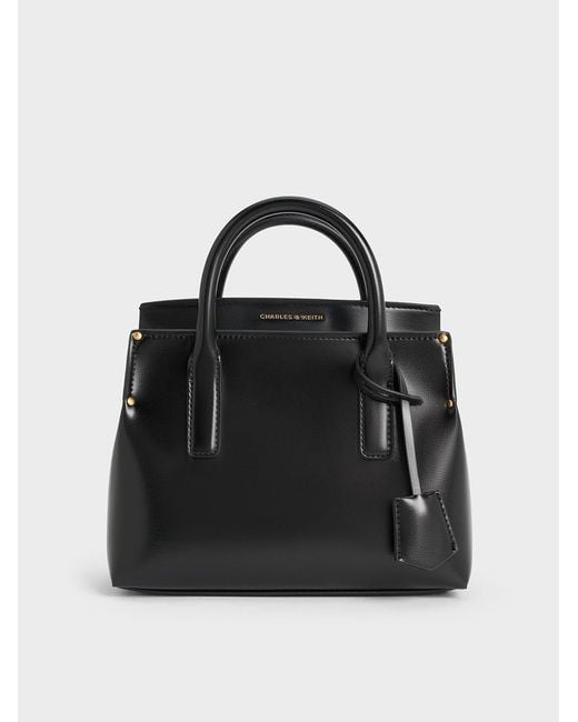 Charles & Keith Black Rene Structured Top Handle Bag