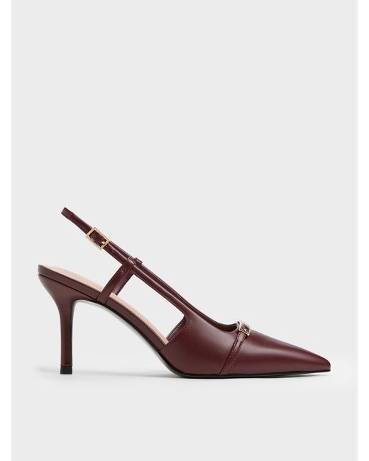 Charles & Keith Pink Metallic-Bar Pointed Slingback Pumps