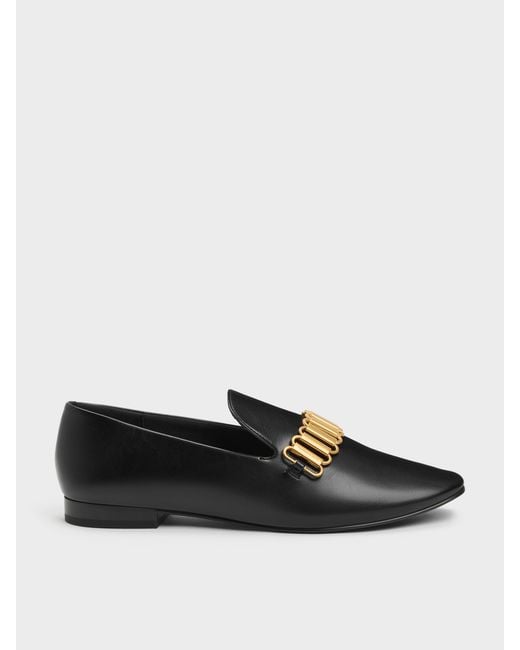 Charles & Keith Black Metallic-Accent Loafers