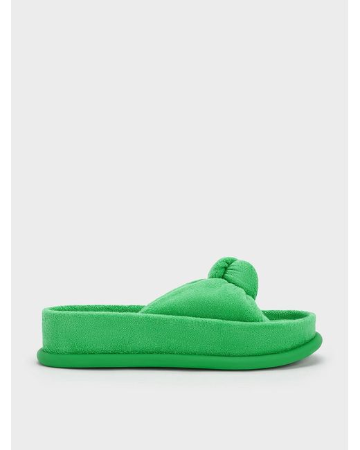 Charles & Keith Green Loey Textured Knotted Slides