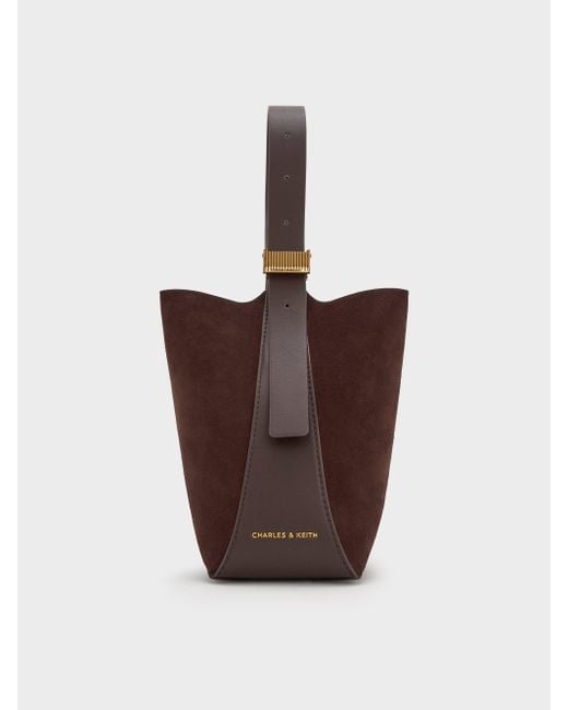Charles & Keith White Edna Recycled Suede Bucket Bag