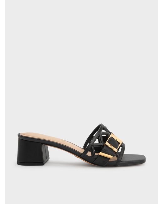 Charles & Keith White Whitney Leather Cut-Out Heeled Mules