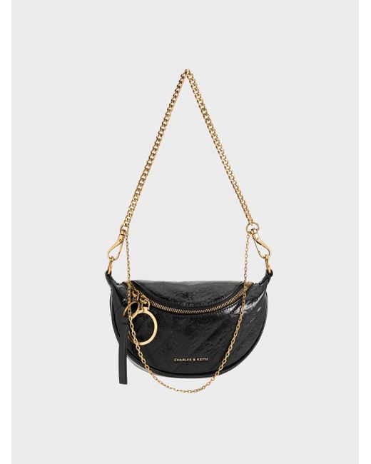 Charles & Keith White Philomena Half-moon Crossbody Bag