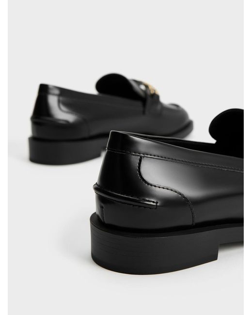Charles & Keith Black Metallic-accent Loafers