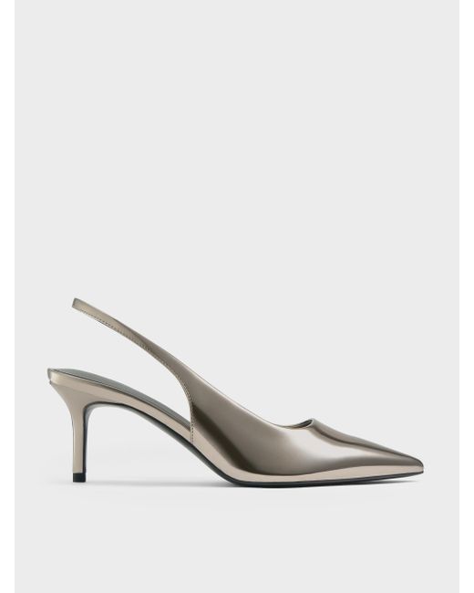 Charles & Keith White Kaia Metallic Pointed Slingback Pumps