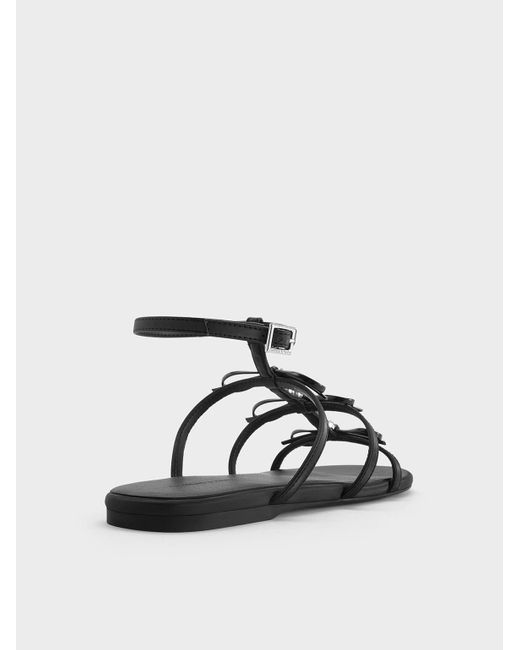Charles & Keith Black Gem-Embellished Bow T-Bar Sandals