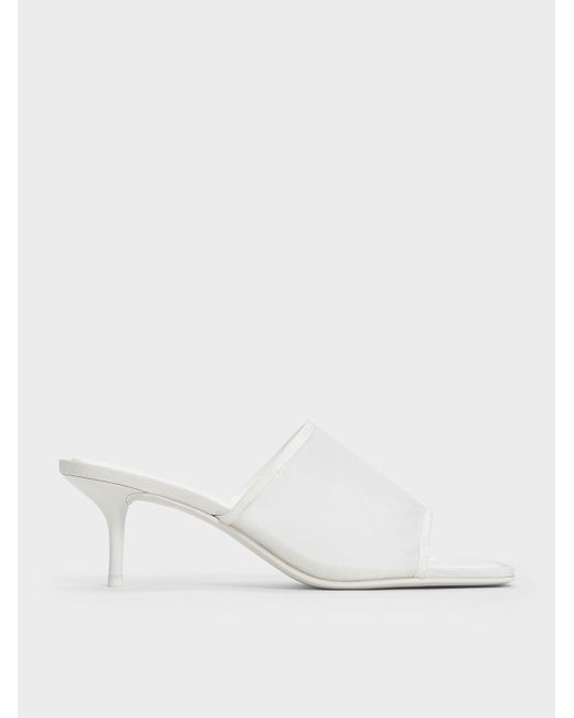 Charles & Keith White Loren Mesh Kitten-Heel Mules