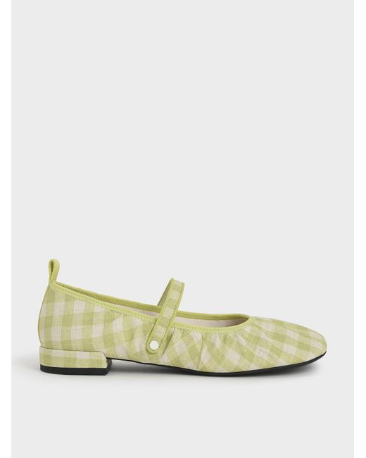 Charles & Keith Woven Gingham Mary Janes in Green | Lyst