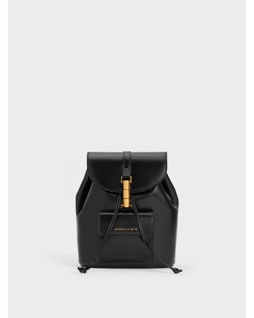 Charles & Keith Black Cesia Metallic Accent Backpack