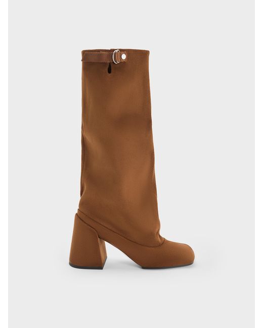 Charles & Keith Brown Robbie Faux Suede Heeled Knee-High Boots