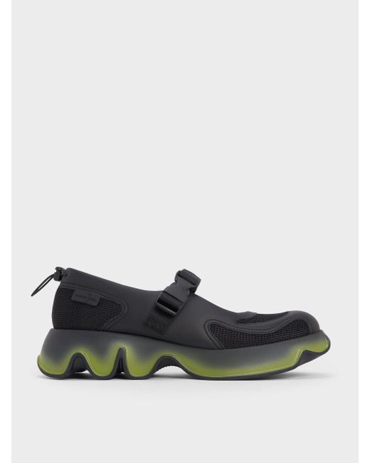 Charles & Keith Black Mesh Gradient Wave Mary Jane Sneakers