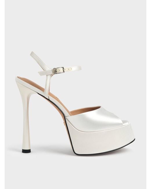 Charles & Keith White Francesca Peep-Toe Platform Heels