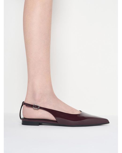 Charles & Keith White Patent Cut-out Pointed-toe Slingback Flats