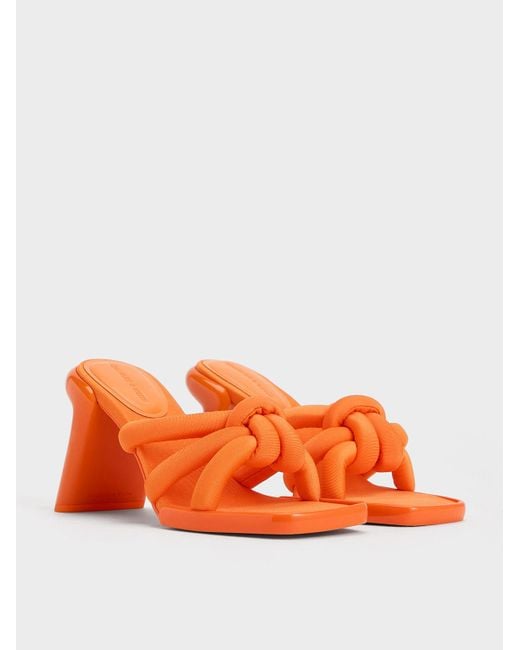 Charles & Keith Orange Toni Knotted Puffy-strap Mules