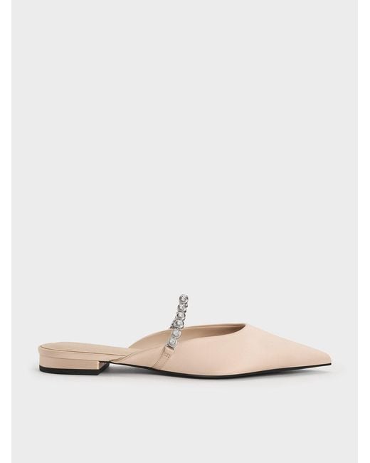 Charles & Keith White Flores Recycled Polyester Gem-strap Metallic Flat Mules