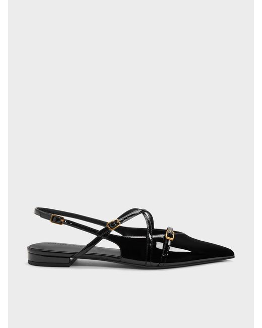 Charles & Keith White Maybelle Patent Strappy Slingback Flats