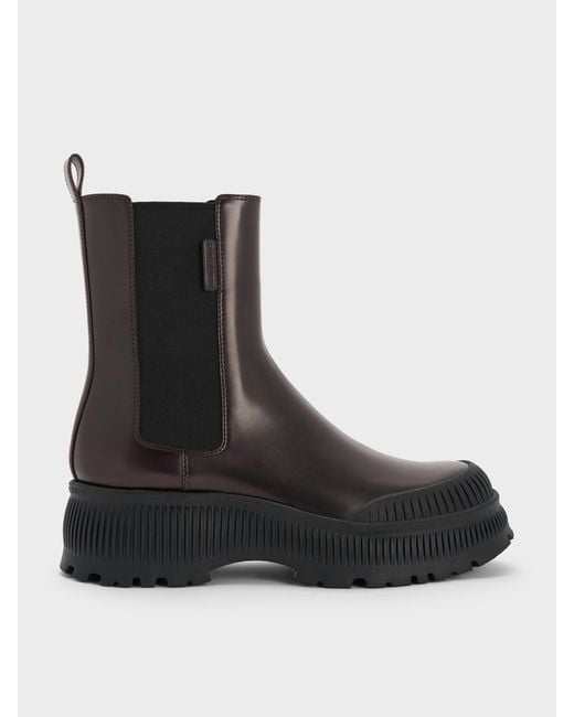 Charles & Keith Black Darra Ridged-Sole Chelsea Boots
