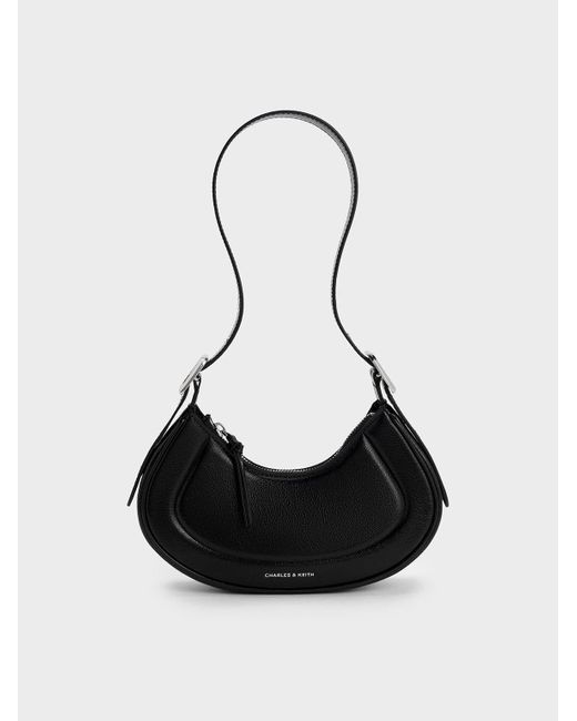 Charles & Keith Black Petra Curved Shoulder Bag