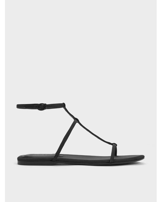 Charles & Keith Black Recycled Polyester T-bar Ankle-strap Sandals