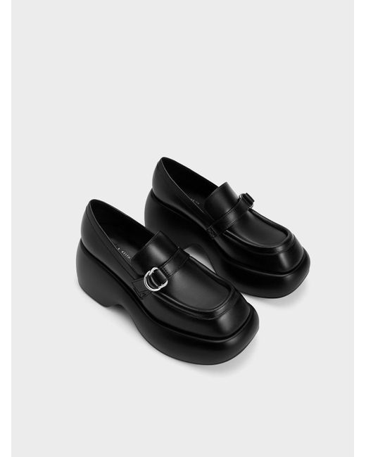 Charles & Keith Black Buckled Platform Penny Loafers