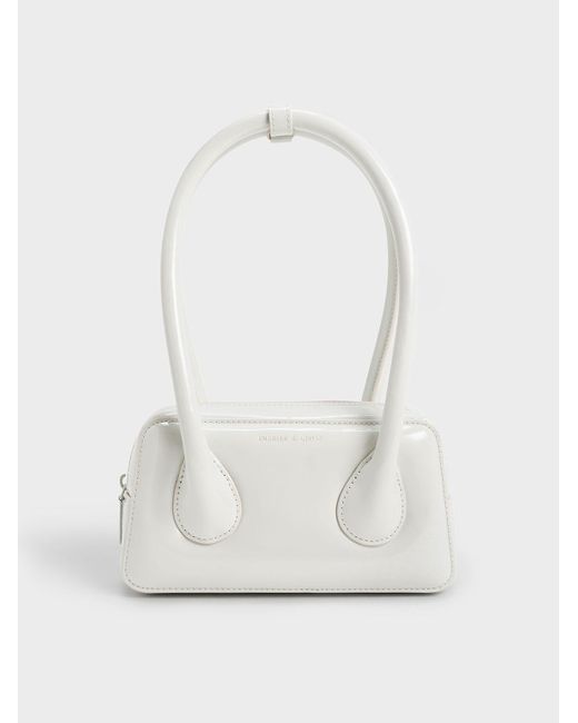 Charles & Keith White Lula Patent Double Handle Bag