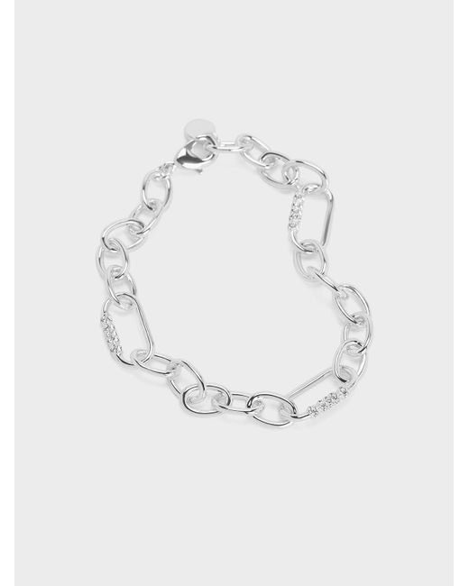 Charles & Keith White Reagan Crystal Chain-link Bracelet