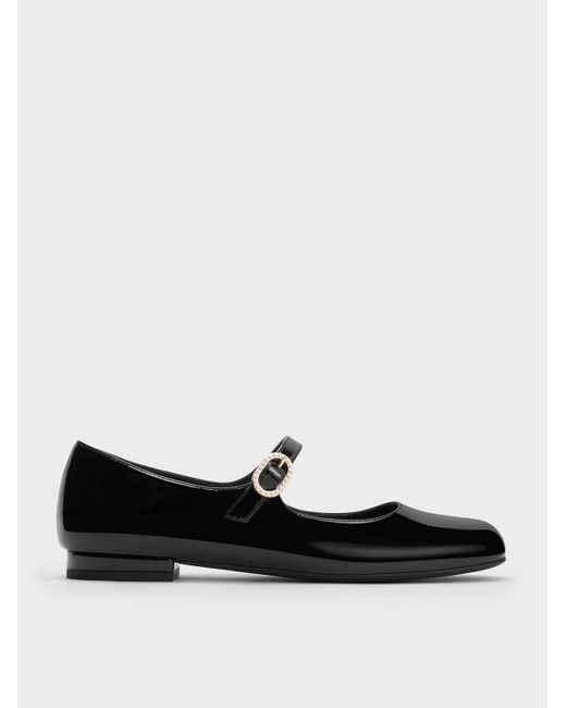 Charles & Keith Black Patent Pearl-buckle Mary Janes