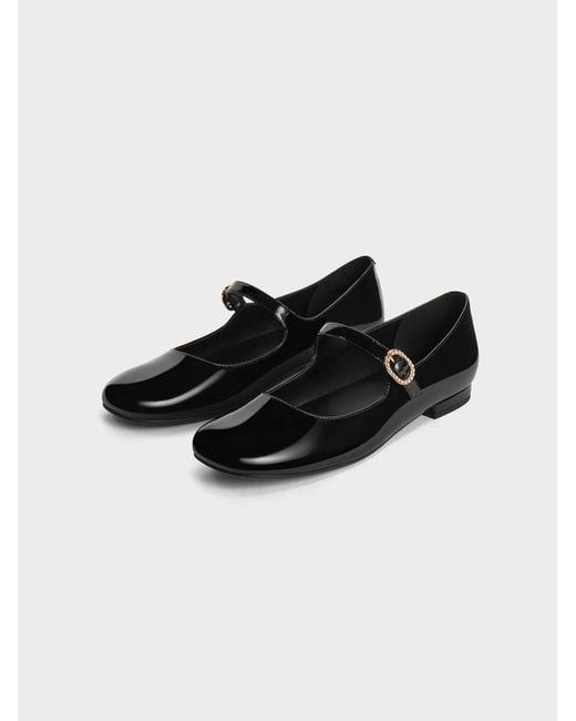 Charles & Keith Black Patent Pearl-buckle Mary Janes